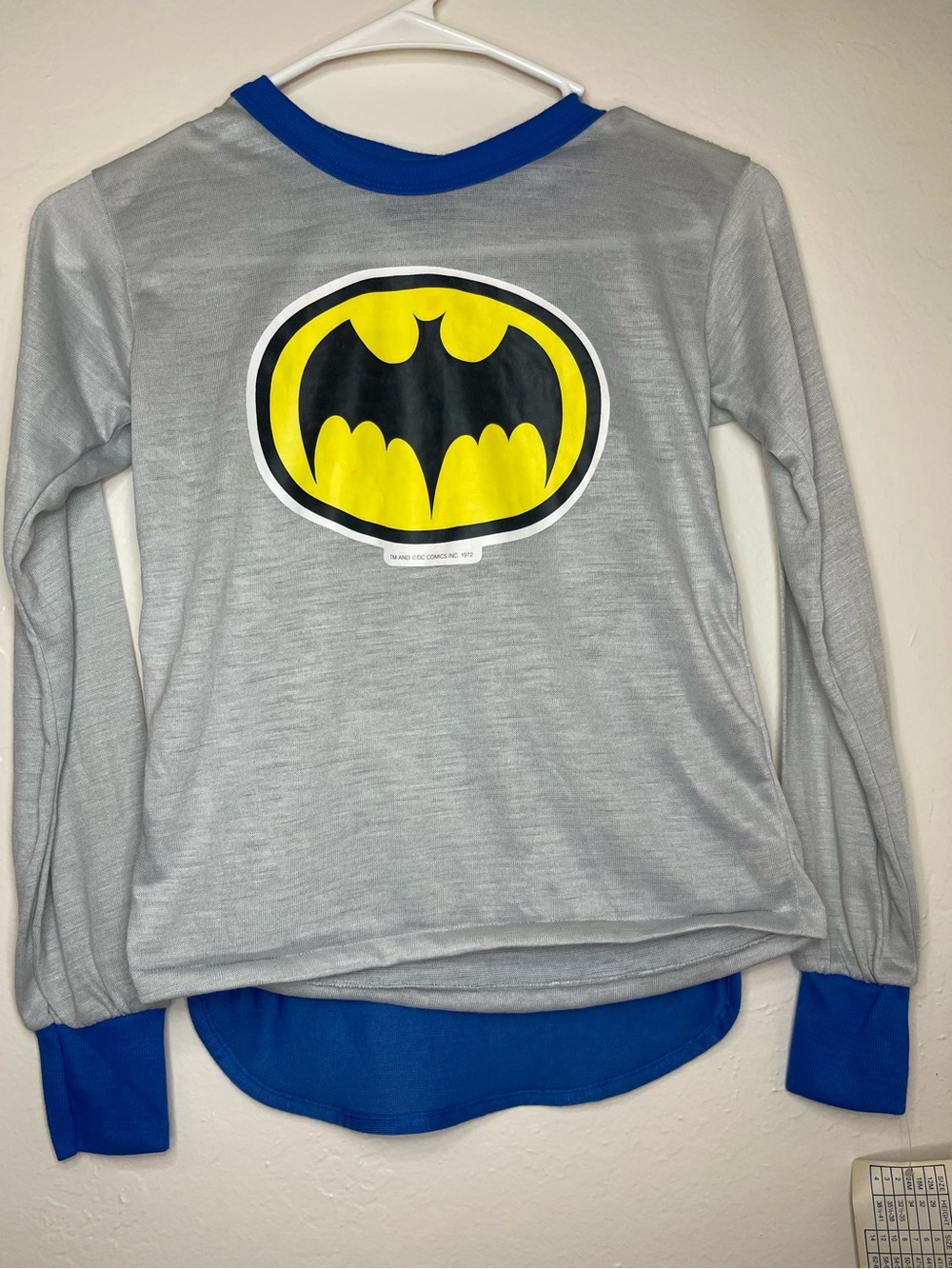 VTG 80s Batman Pajama Top With Detachable Cape NWT Pca Sleepwear Sz 12 Gray/Blue